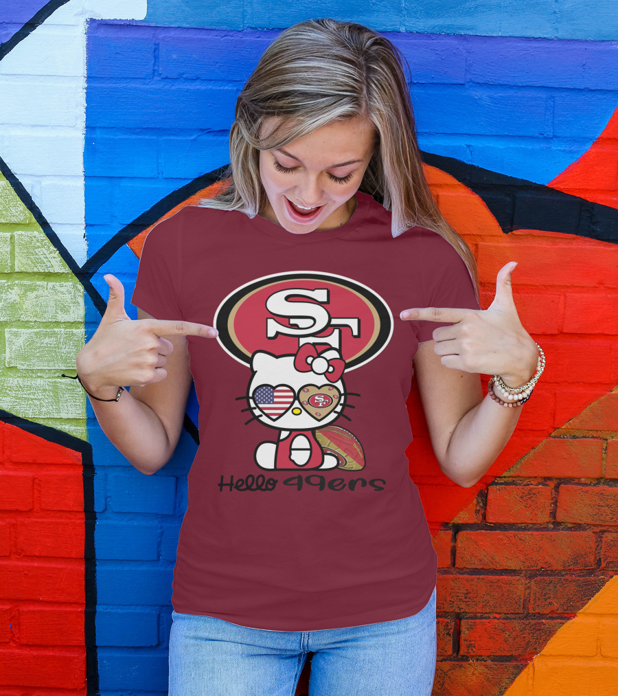 Hello 49ers San Francisco 49ers Football Fan Heart Kitty T-Shirt