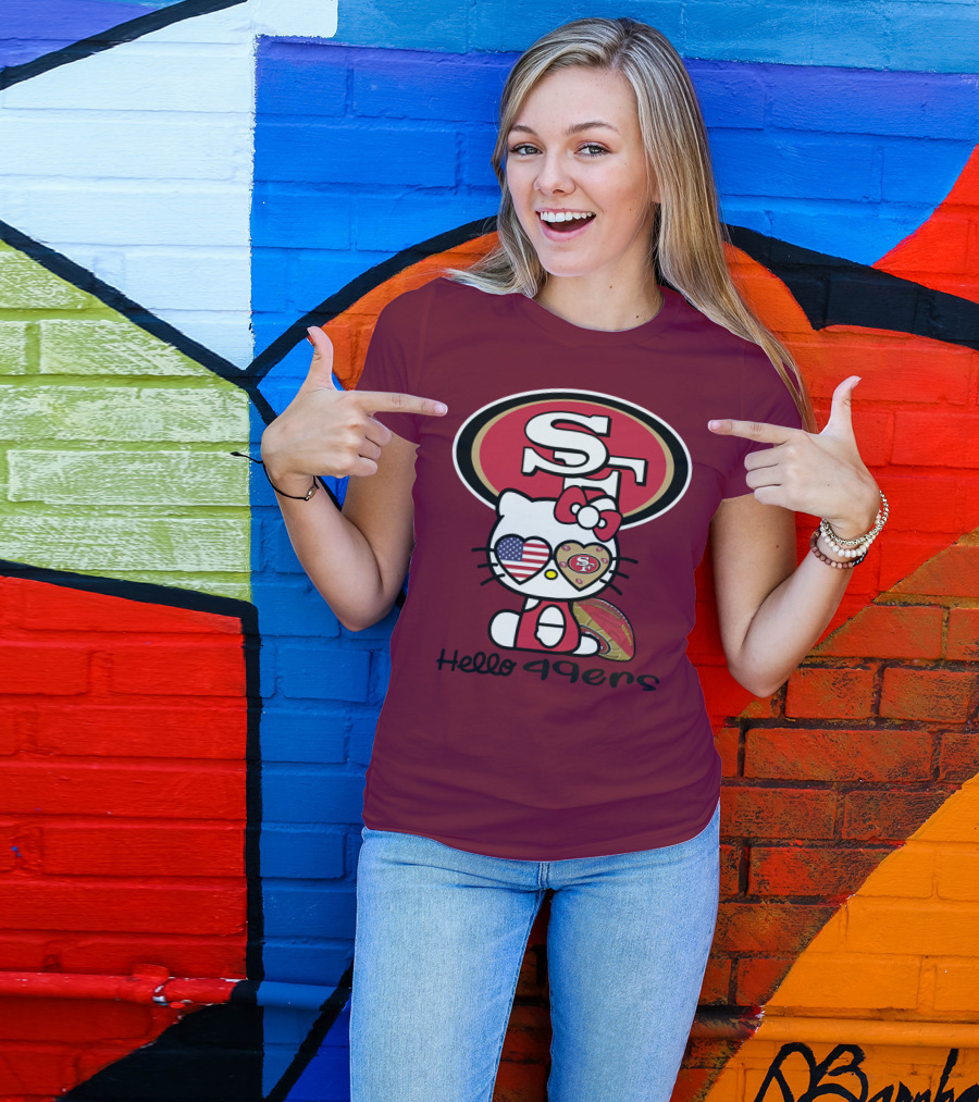 Hello 49ers San Francisco 49ers Football Fan Heart Kitty T-Shirt
