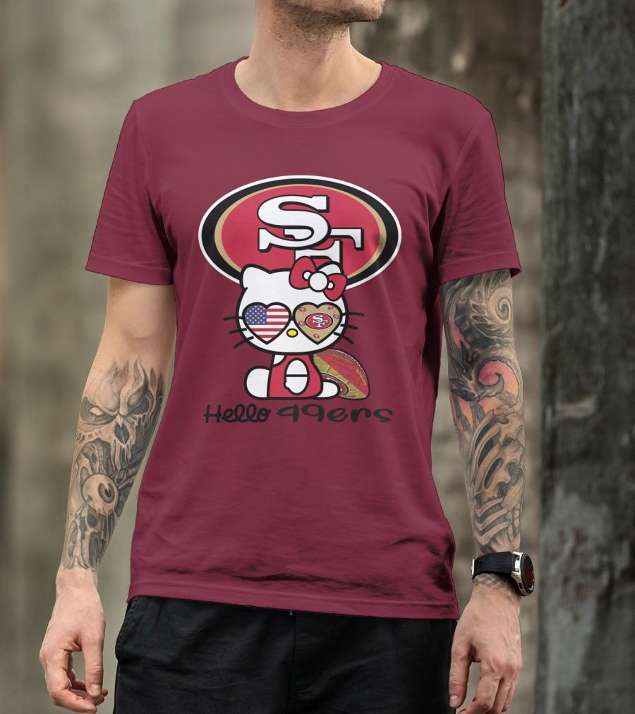 Hello 49ers San Francisco 49ers Football Fan Heart Kitty T-Shirt