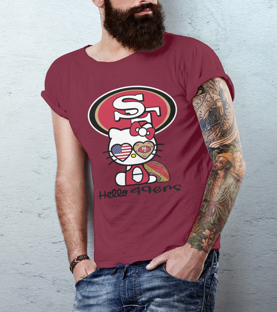 Hello 49ers San Francisco 49ers Football Fan Heart Kitty T-Shirt