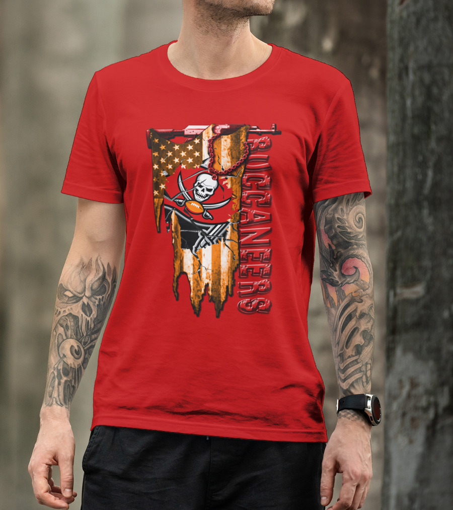 Tampa Bay Buccaneers American Flag Skull T-Shirt