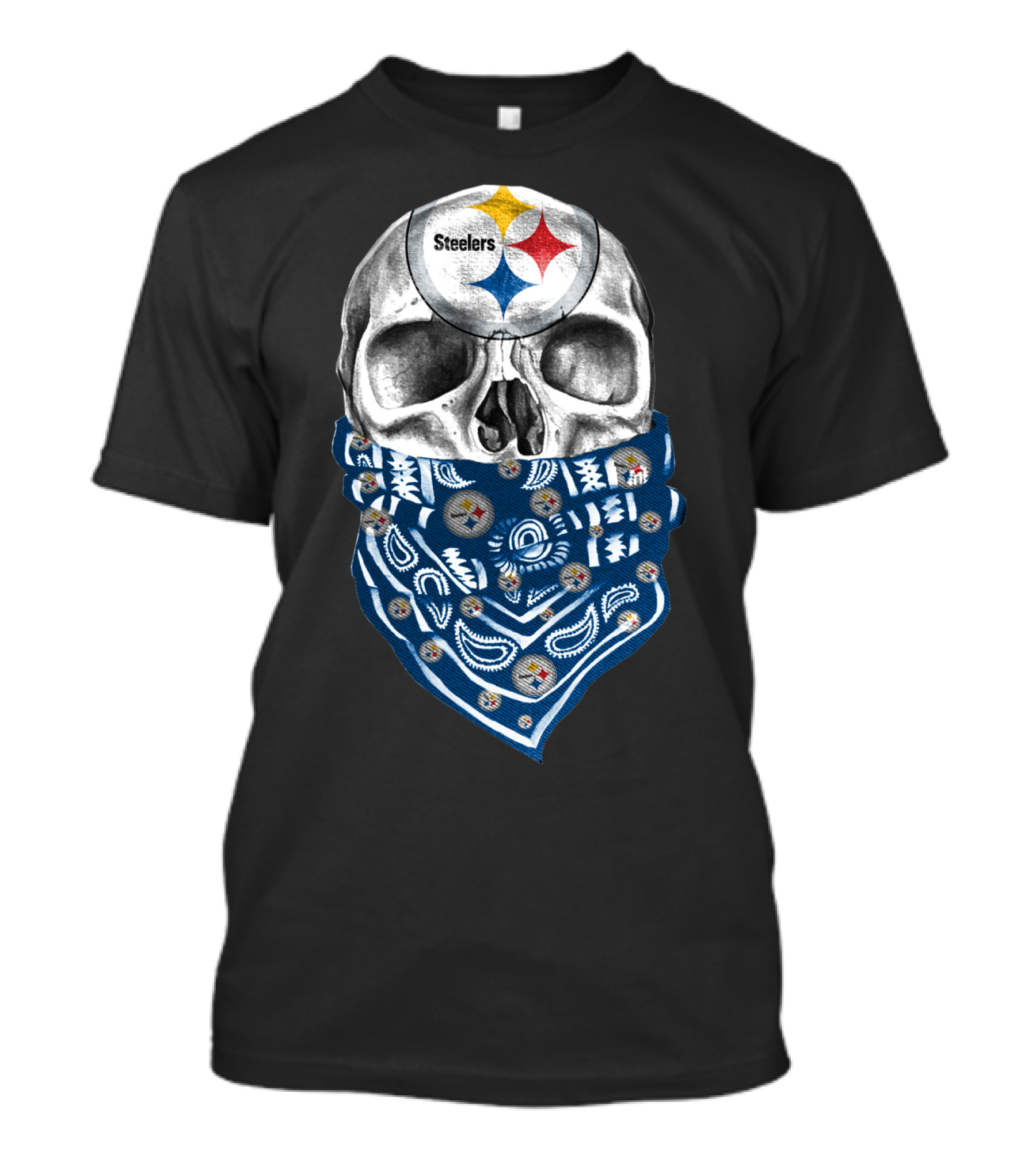 Pittsburgh Steelers Skull Bandana With Team Logo Elements T-Shirt