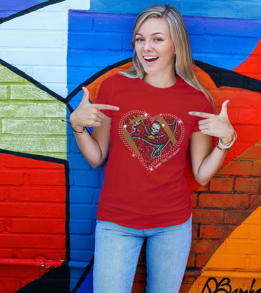 Tampa Bay Buccaneers Heart Logo With Football And Sword Elements T-Shirt
