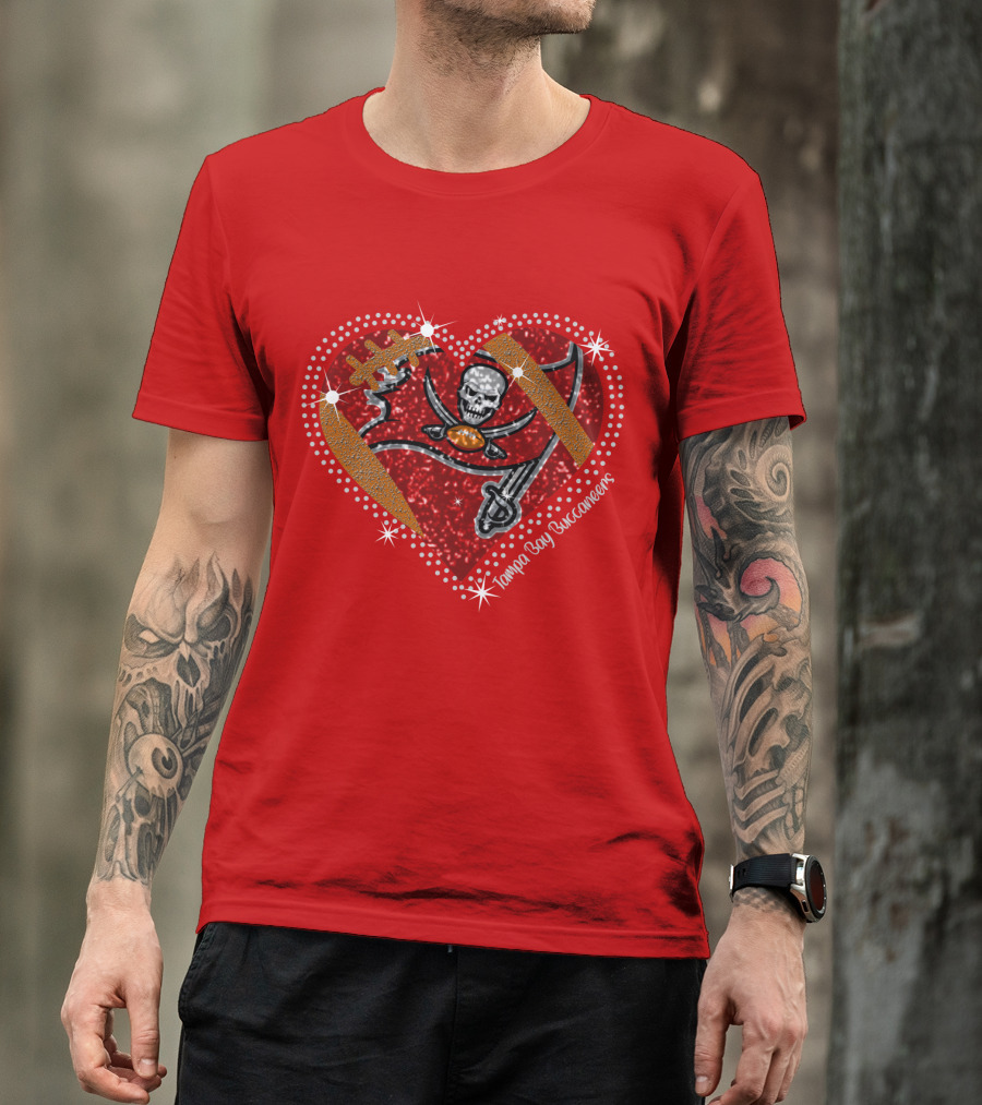 Tampa Bay Buccaneers Heart Logo With Football And Sword Elements T-Shirt