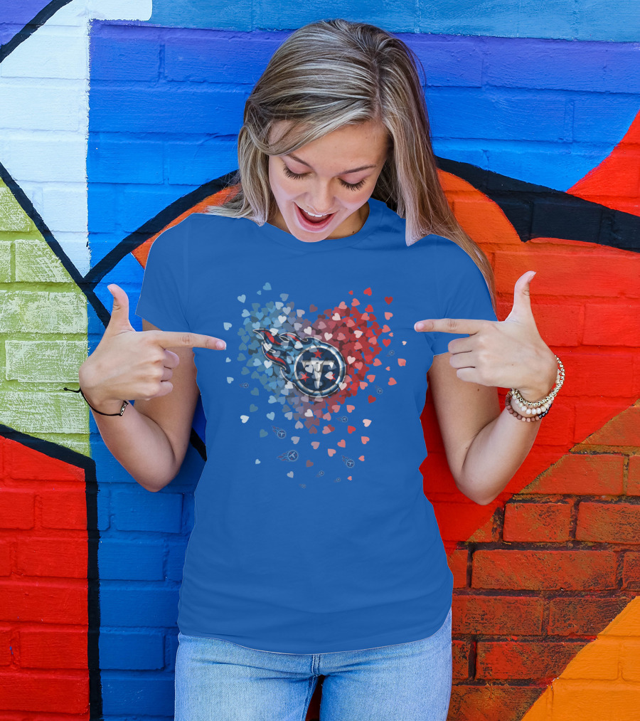 Tennessee Titans Heart Logo Red And Blue Hearts T-Shirt