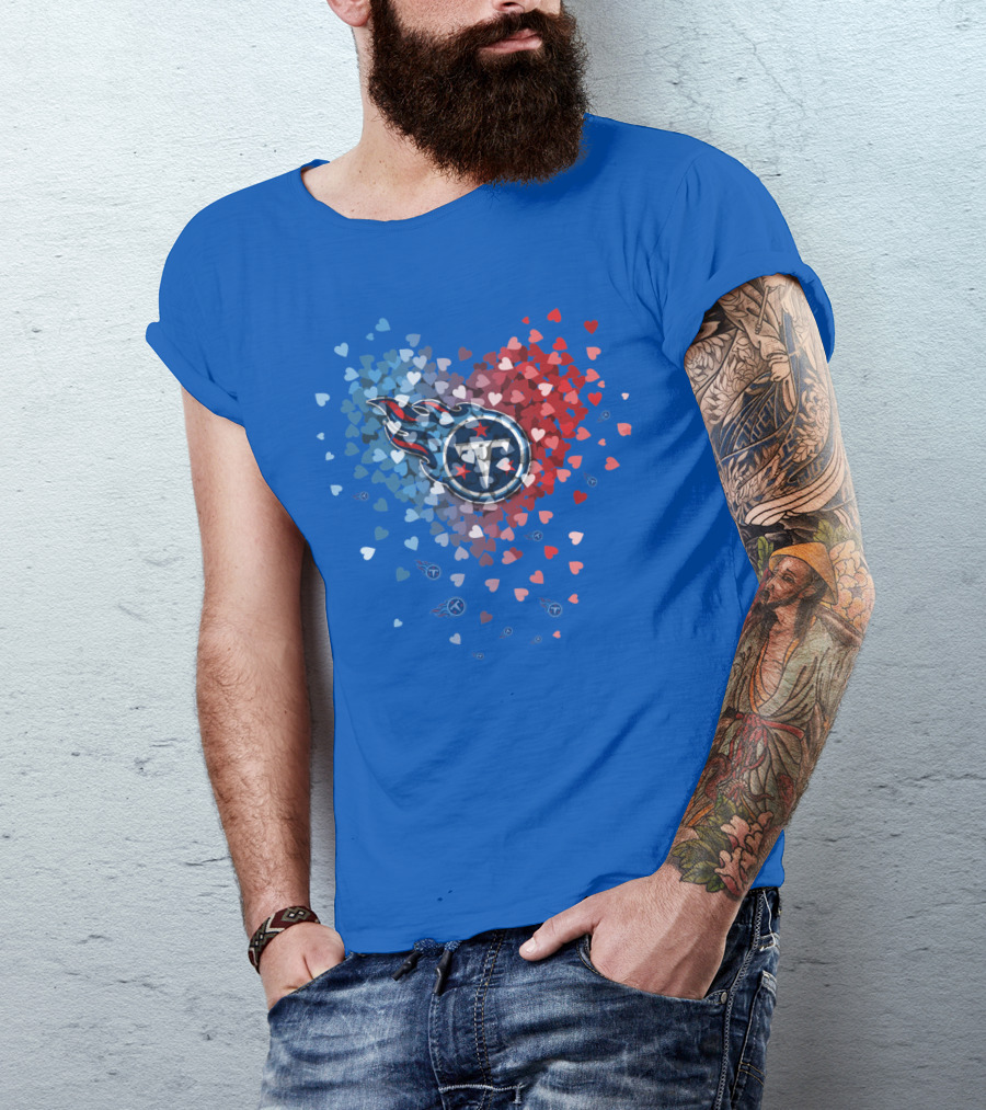 Tennessee Titans Heart Logo Red And Blue Hearts T-Shirt