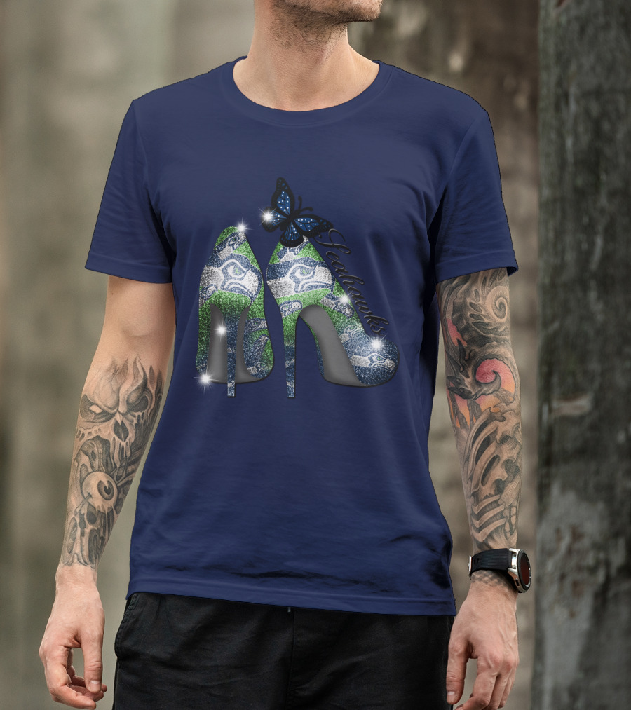 Seattle Seahawks High Heels Butterfly Sparkle T-Shirt