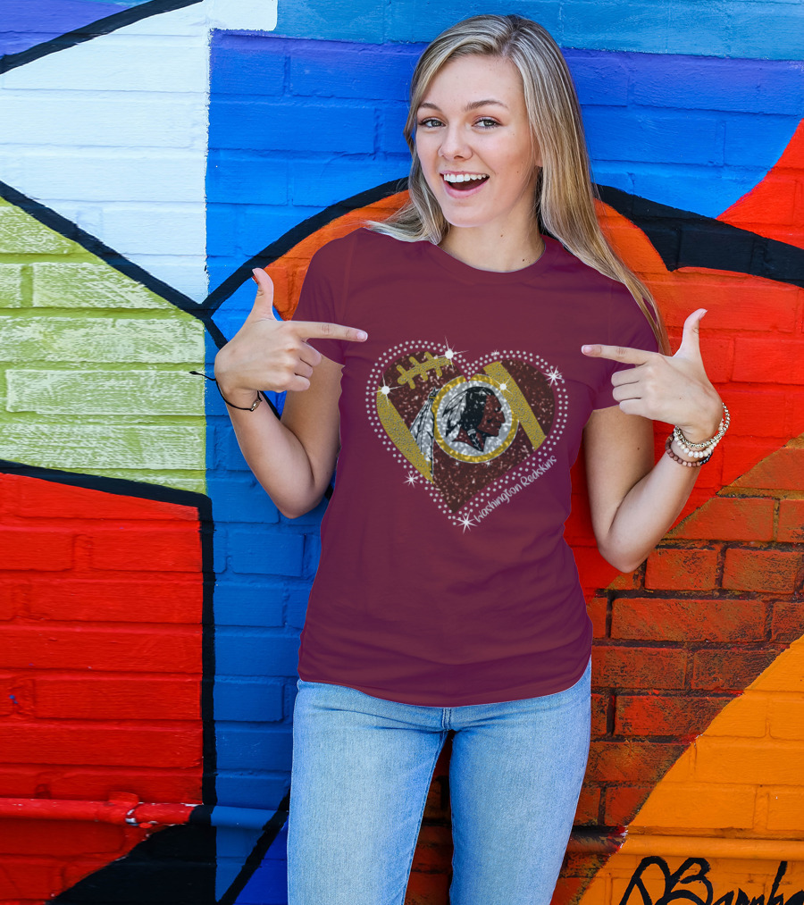 Washington Redskins Heart Football T-Shirt