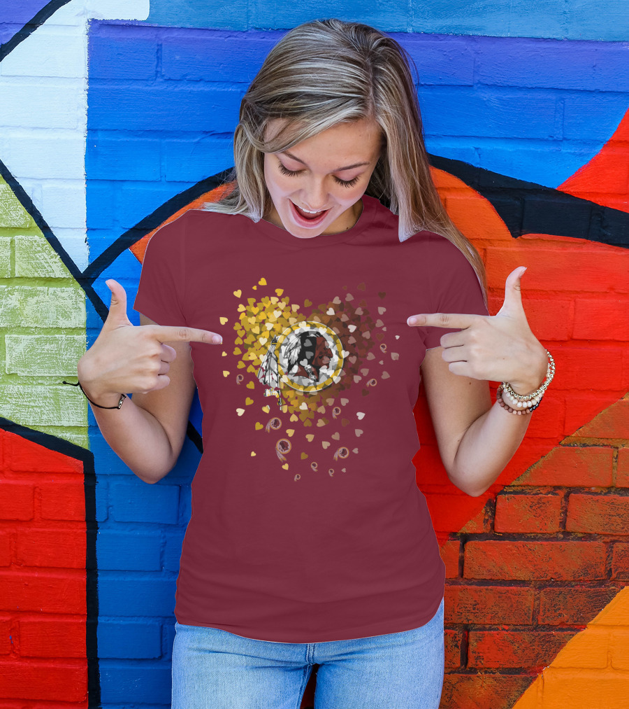 Washington Redskins Heart-Shaped Design With Logo And Colorful Hearts T-Shirt