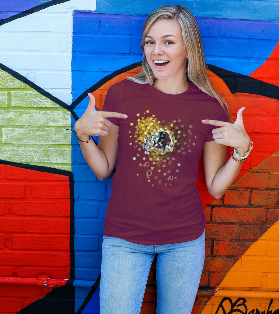 Washington Redskins Heart-Shaped Design With Logo And Colorful Hearts T-Shirt