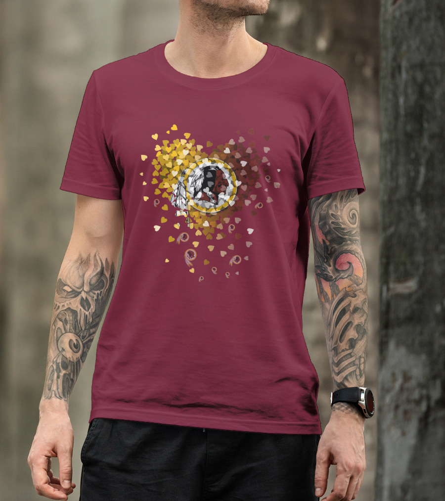 Washington Redskins Heart-Shaped Design With Logo And Colorful Hearts T-Shirt