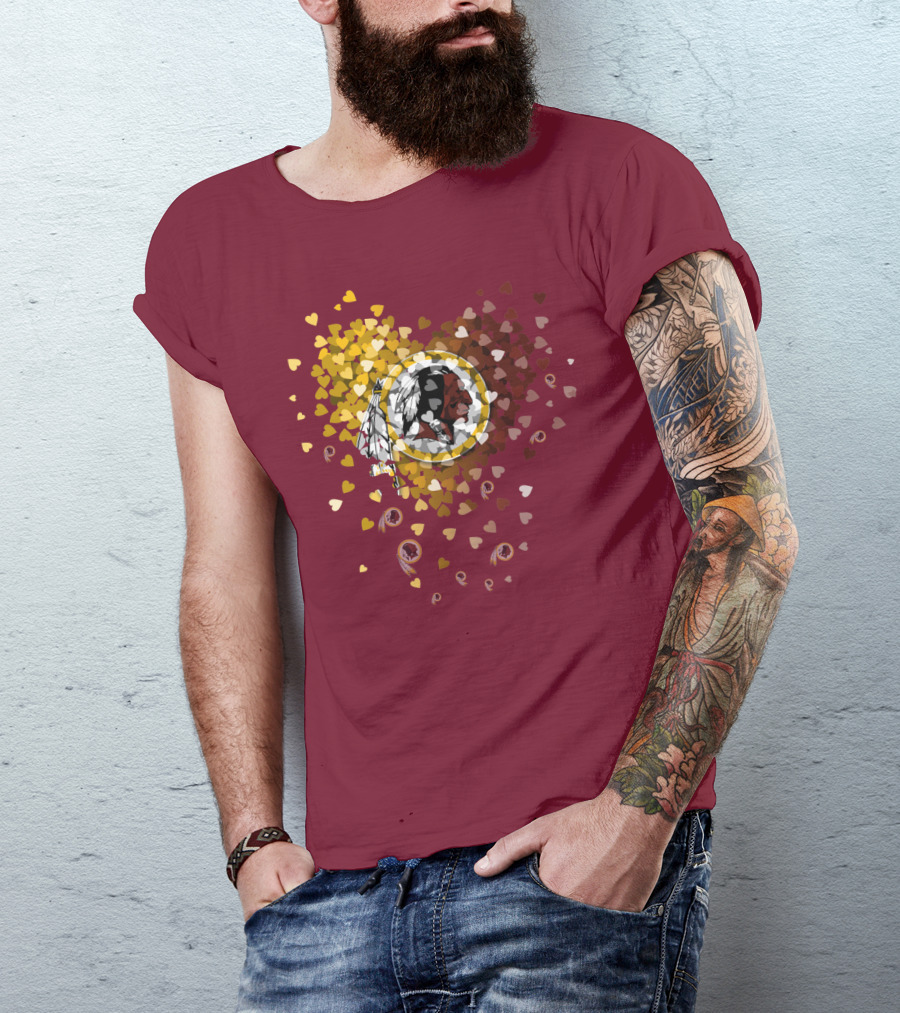 Washington Redskins Heart-Shaped Design With Logo And Colorful Hearts T-Shirt