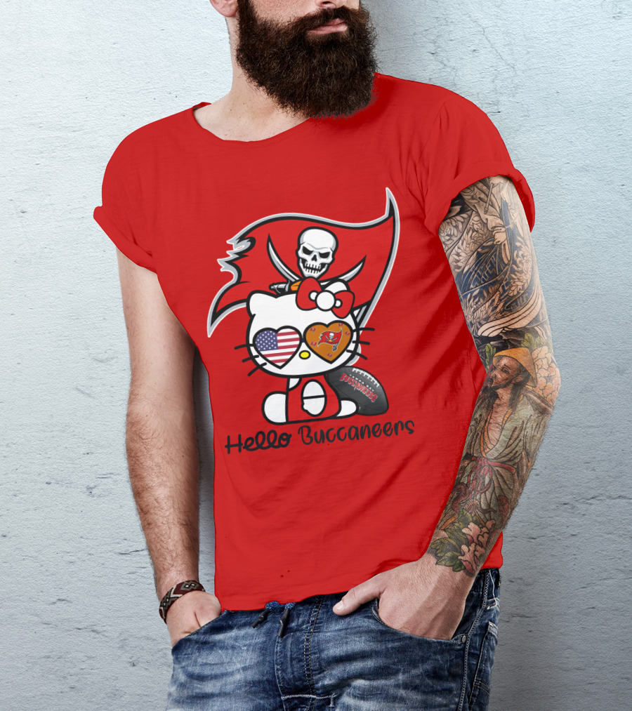 Hello Buccaneers Tampa Bay Buccaneers Football Skull Flag Kitty T-Shirt