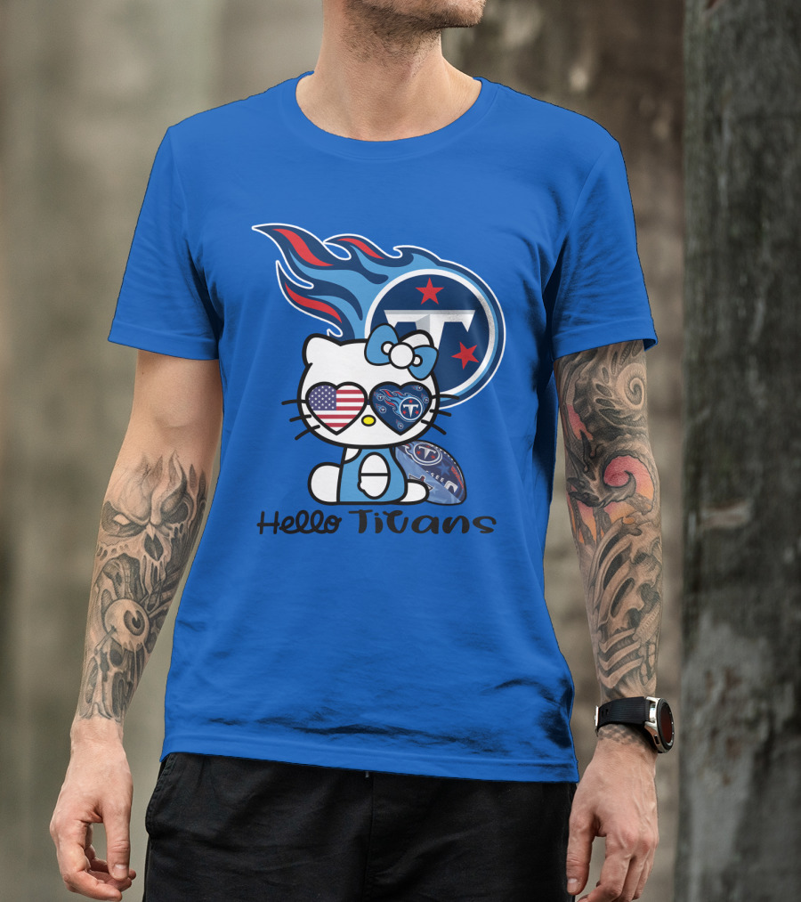 Hello Titans Tennessee Titans Football Kitty With Heart T-Shirt