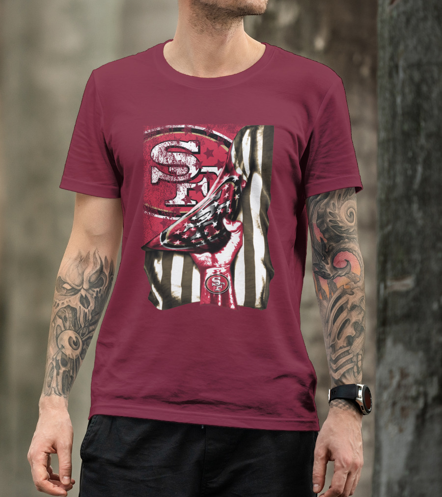 San Francisco 49ers Sf Hand Flag Stars Stripes T-Shirt