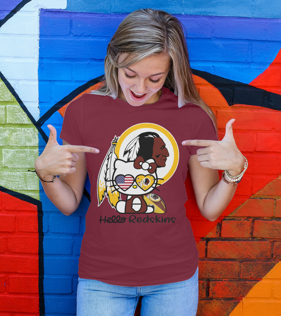 Hello Redskins Icon With Character And Feathers T-Shirt