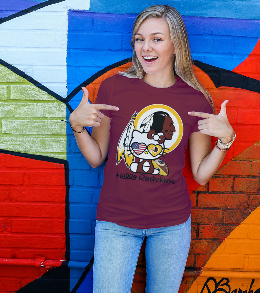 Hello Redskins Icon With Character And Feathers T-Shirt
