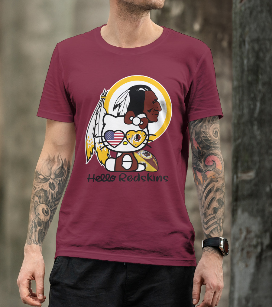 Hello Redskins Icon With Character And Feathers T-Shirt