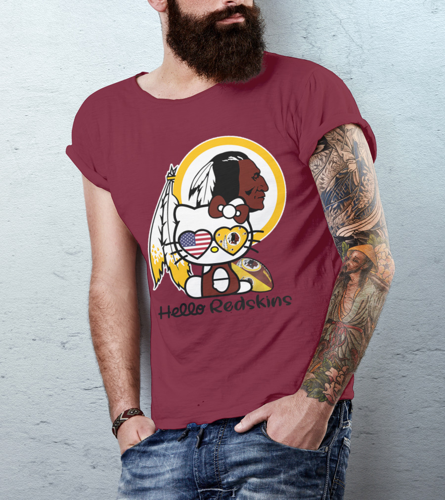 Hello Redskins Icon With Character And Feathers T-Shirt