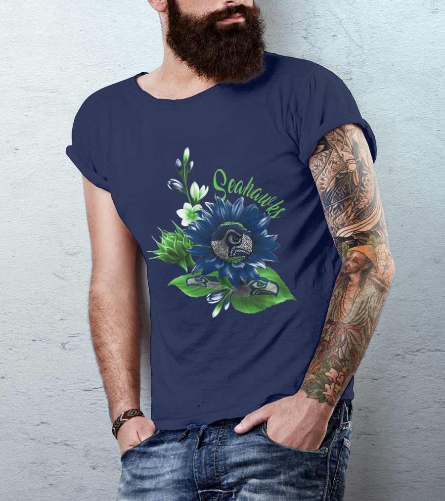 Seahawks Flower Design With Team Logo Elements T-Shirt