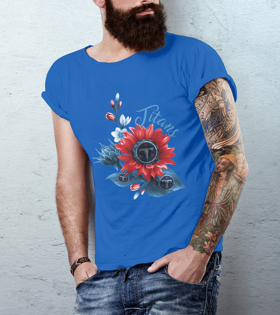 Tennessee Titans Floral Design With Logo Elements T-Shirt