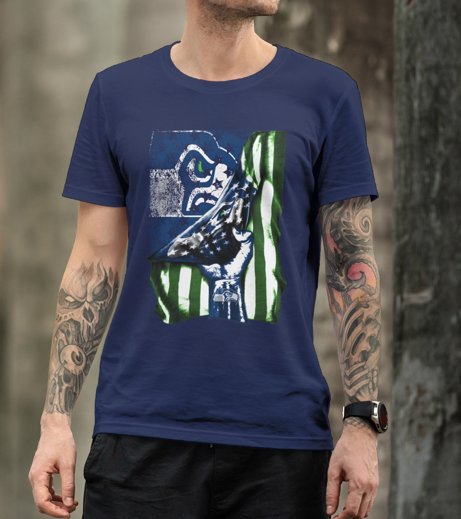 Seattle Seahawks American Flag Fist T-Shirt