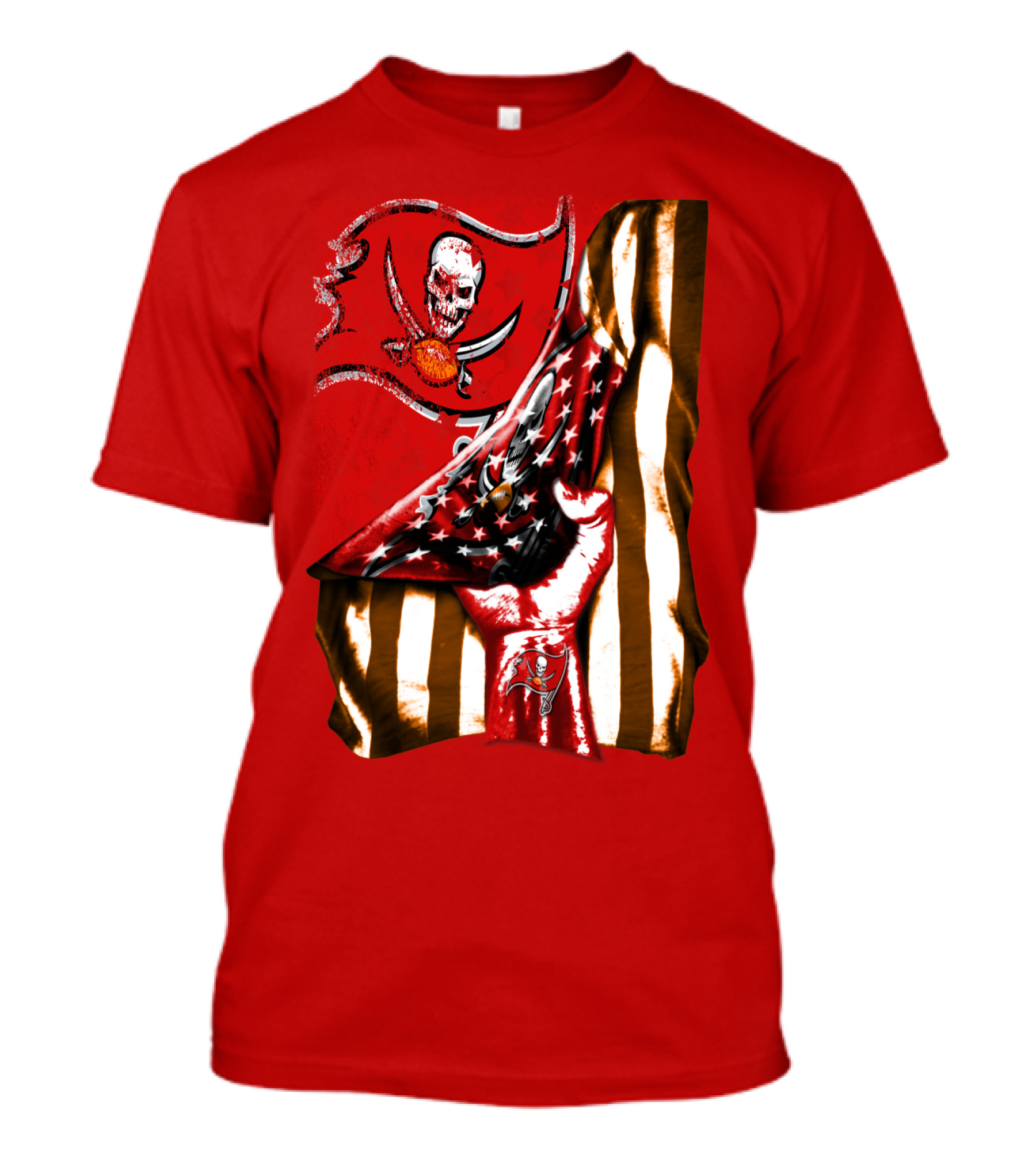 Tampa Bay Buccaneers Skull Flag And Hand With Stars And Stripes T-Shirt