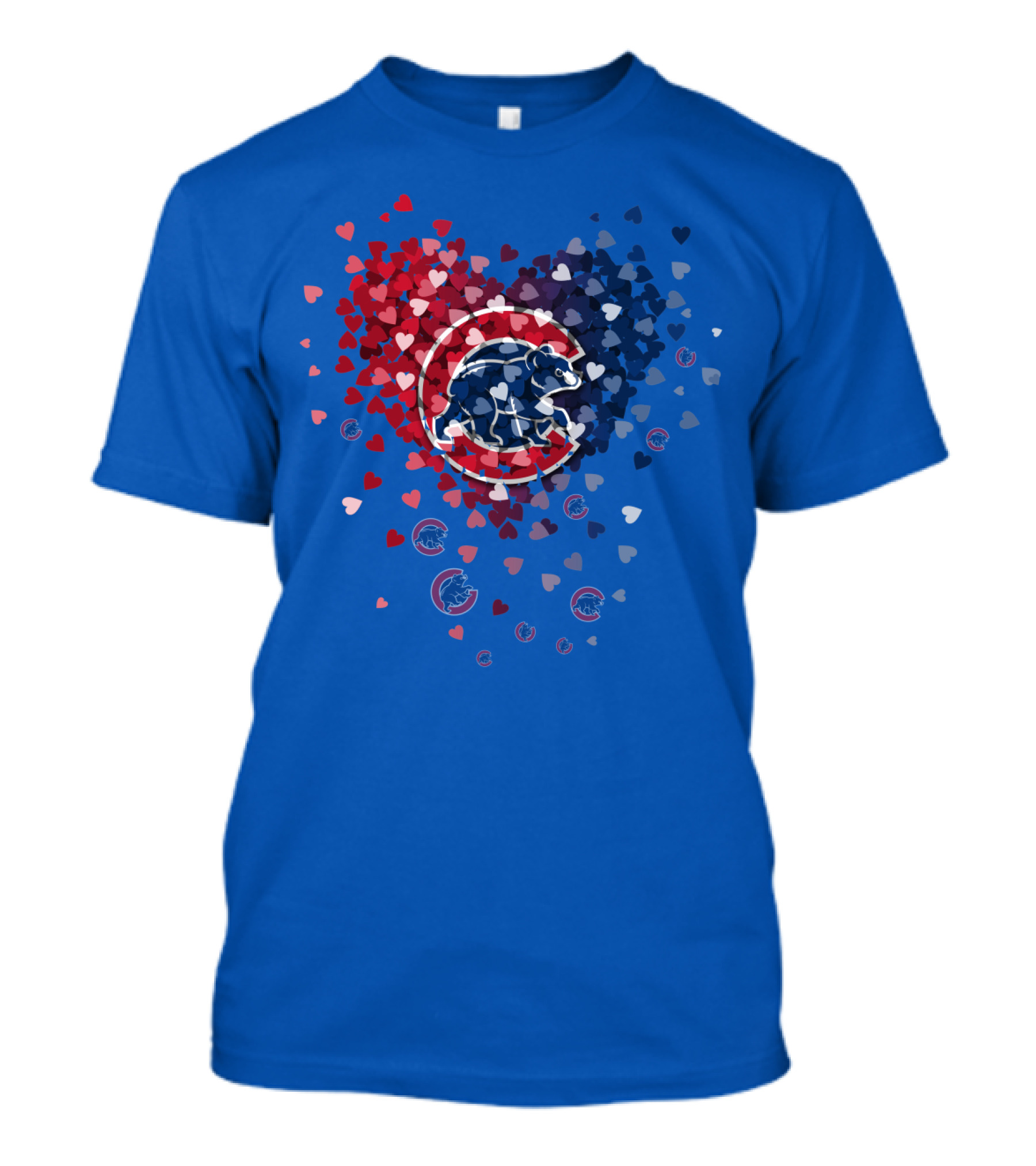 Chicago Cubs Heart Pattern With Bear Logo And Hearts In Red White And Blue T-Shirt