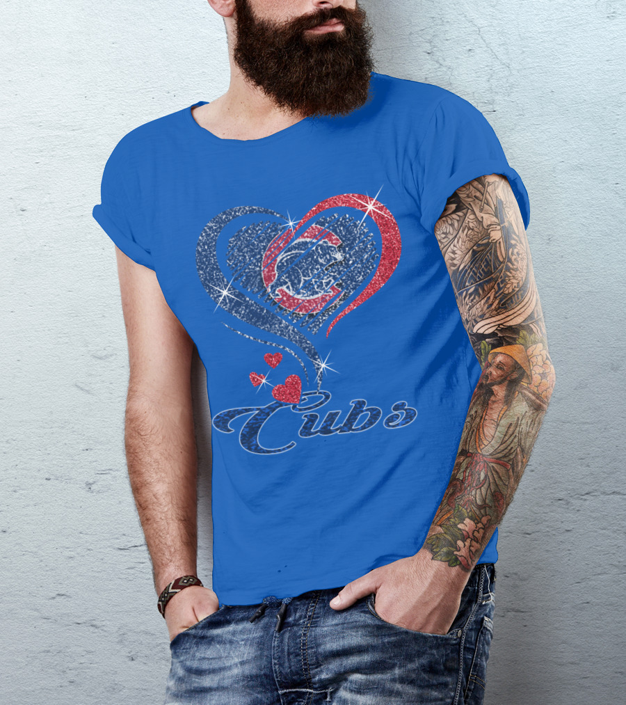 Cubs Sparkling Heart With Chicago Cubs Bear T-Shirt