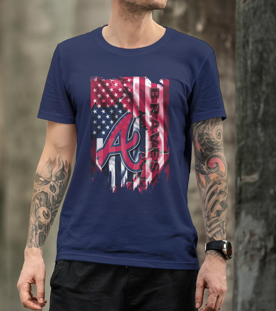 Atlanta Braves American Flag Grunge Style T-Shirt