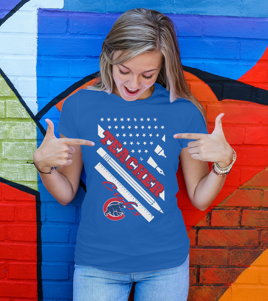 Teacher Cubs American Flag Baseball T-Shirt