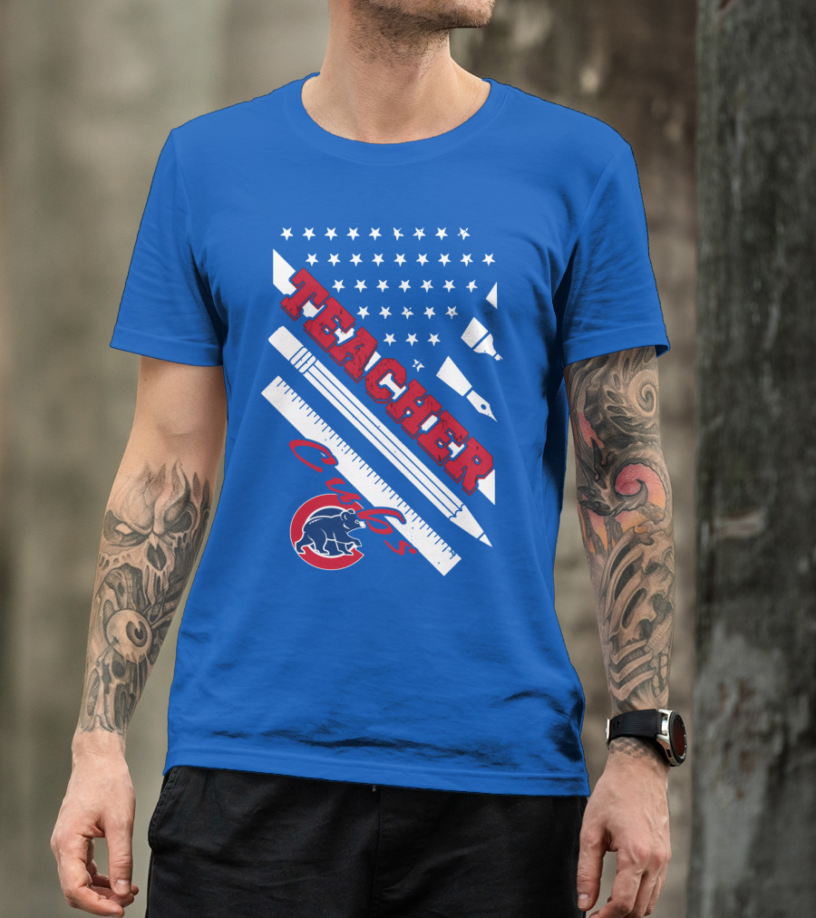Teacher Cubs American Flag Baseball T-Shirt