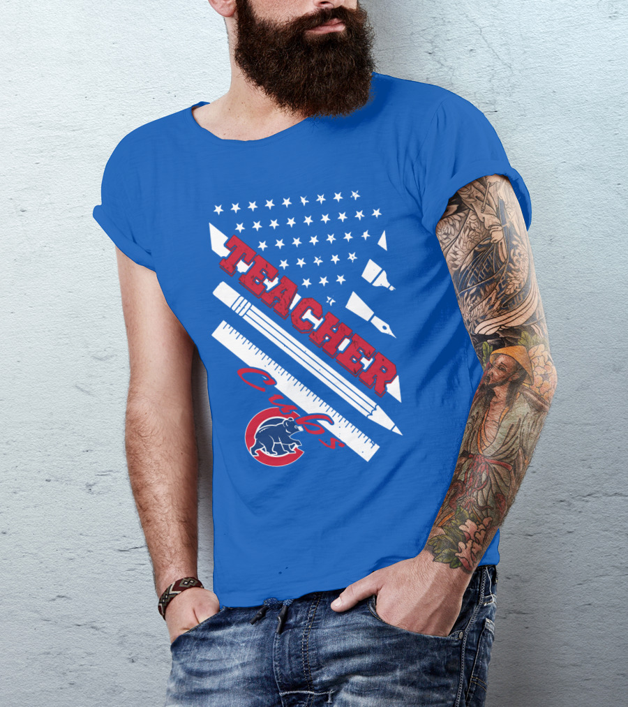 Teacher Cubs American Flag Baseball T-Shirt