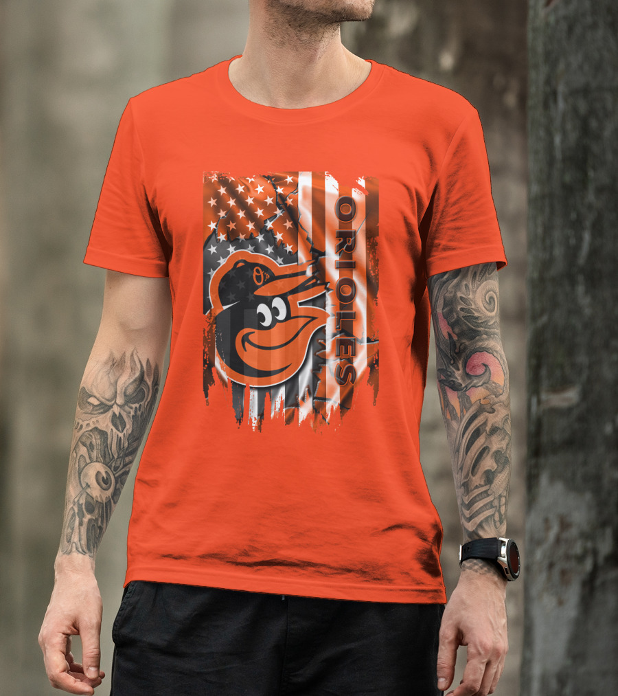 Baltimore Orioles American Flag Bird T-Shirt