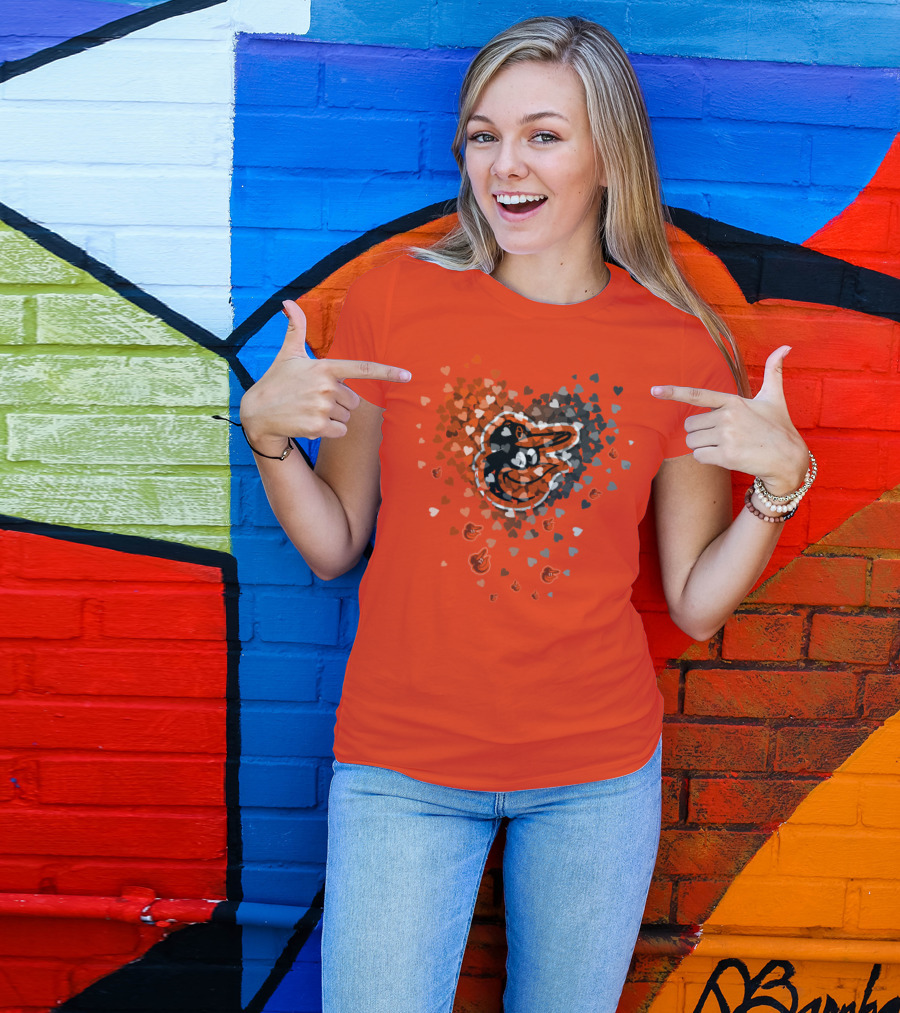 Baltimore Orioles Heart Pattern With Team T-Shirt