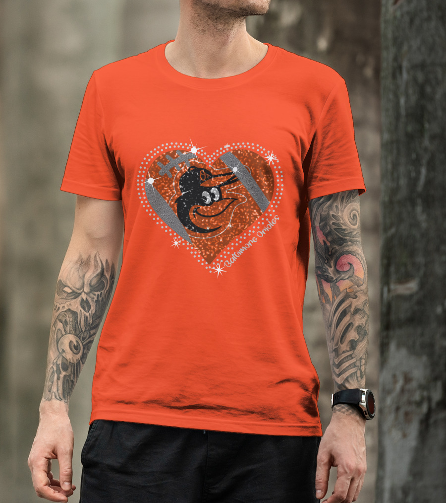 Baltimore Orioles Sparkling Heart And Baseball T-Shirt