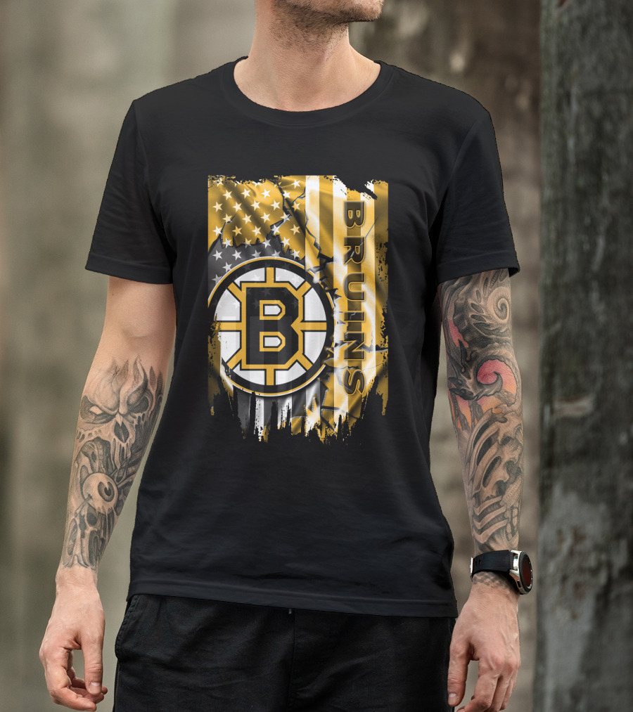 Boston Bruins American Flag Logo Stars And Stripes T-Shirt