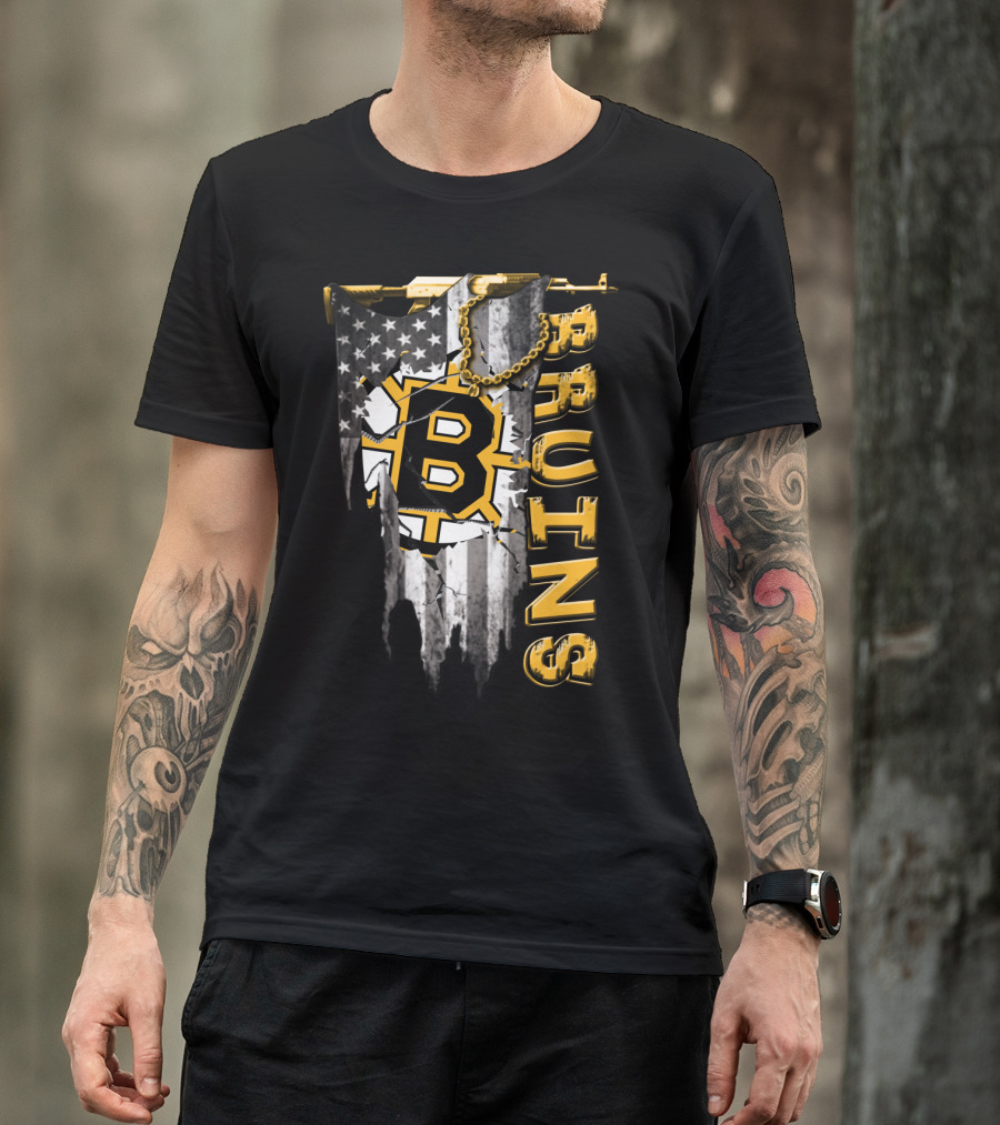 Boston Bruins American Flag Distressed Style T-Shirt