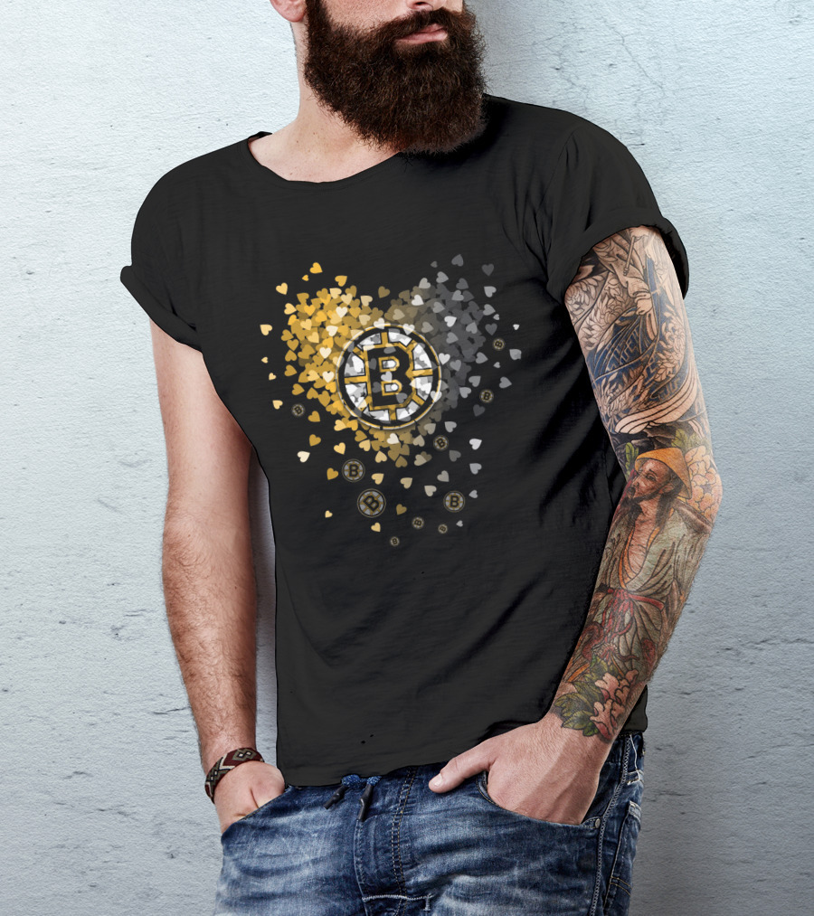 Boston Bruins Heart-Inspired Logo And Symbol Design With Colorful Hearts T-Shirt