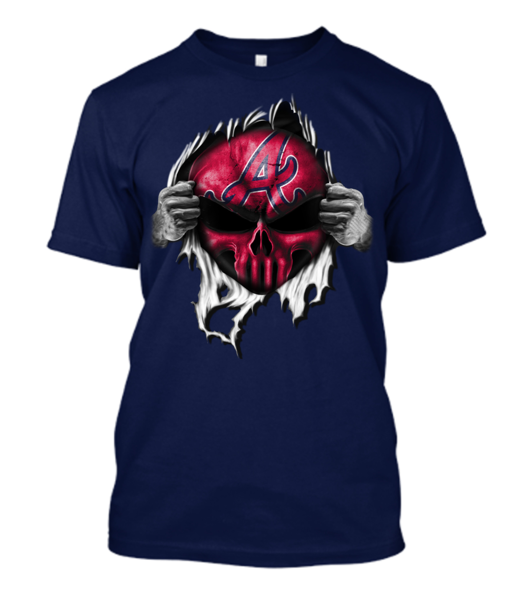 Atlanta Braves Skull Logo Ripped T-Shirt