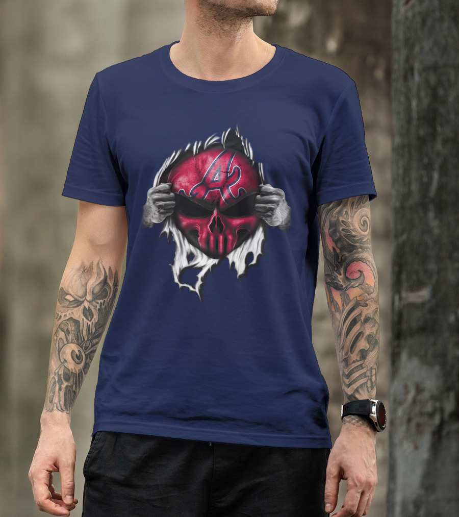 Atlanta Braves Skull Logo Ripped T-Shirt