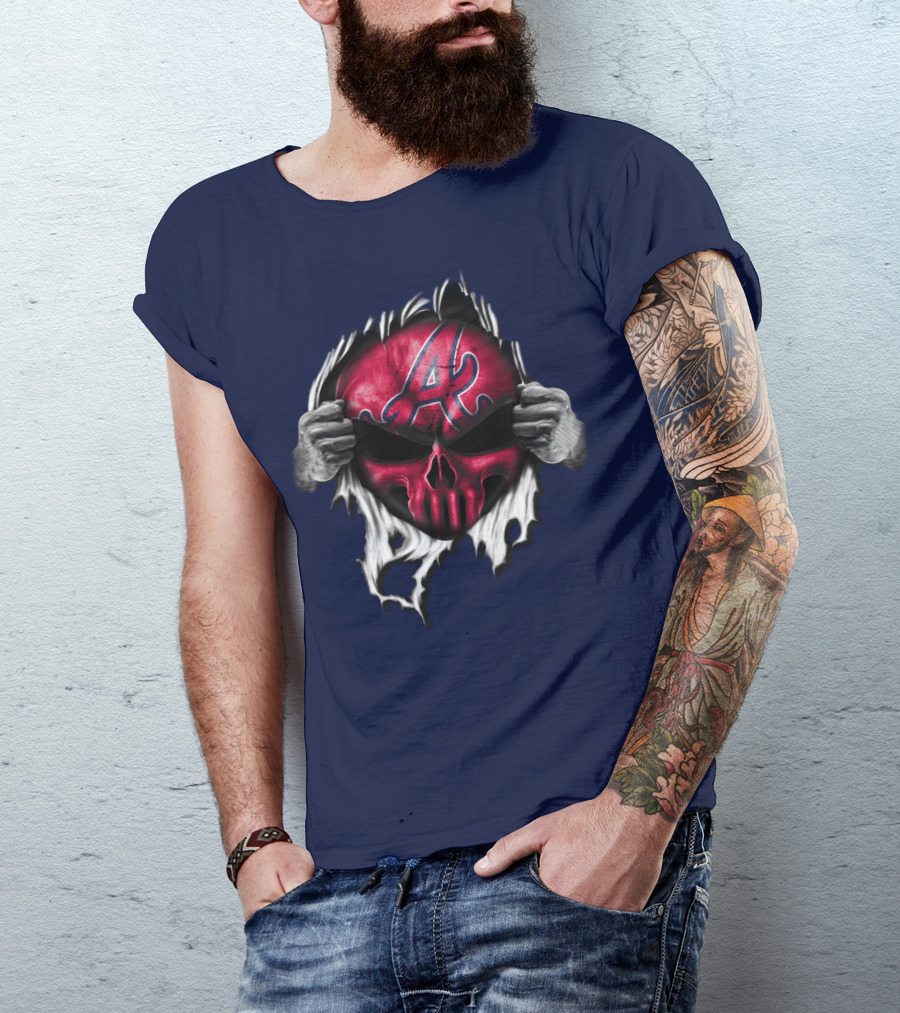 Atlanta Braves Skull Logo Ripped T-Shirt
