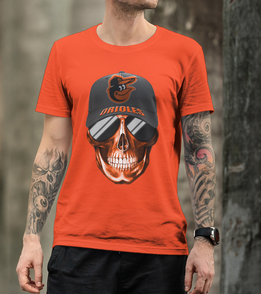 Baltimore Orioles Skull With Cap T-Shirt