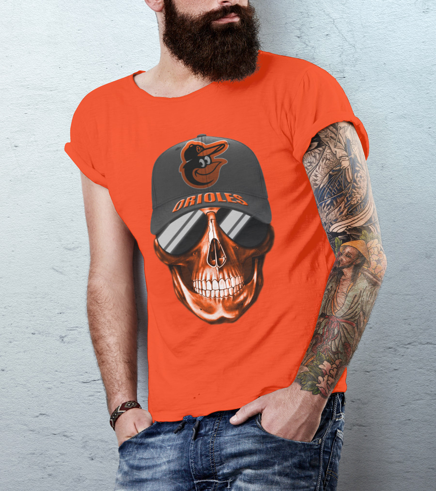 Baltimore Orioles Skull With Cap T-Shirt