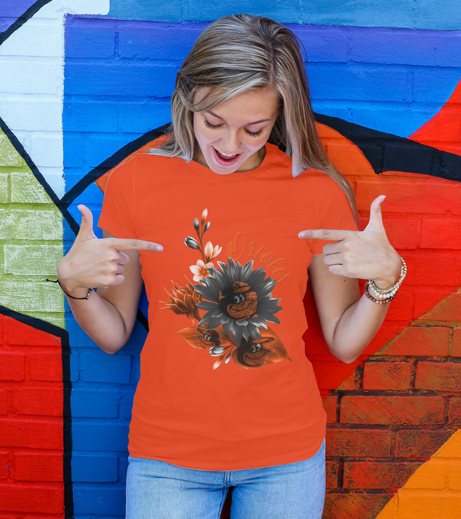 Orioles Sunflower Floral Design Baltimore Orioles T-Shirt