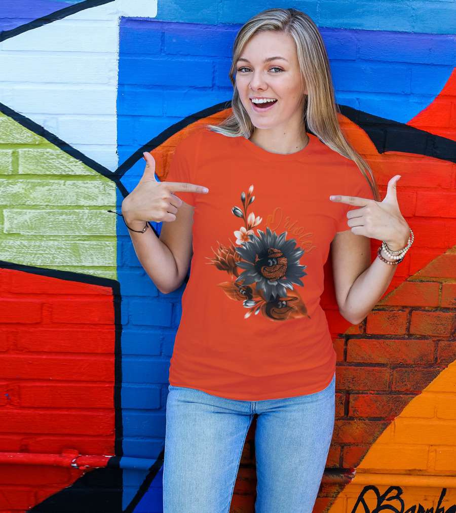Orioles Sunflower Floral Design Baltimore Orioles T-Shirt