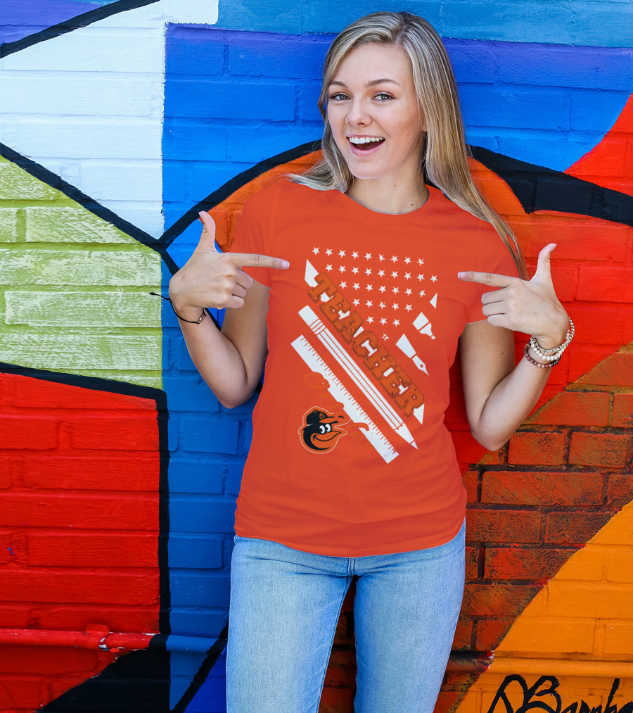 Baltimore Orioles Teacher Stars And Stripes Ruler And Pen T-Shirt