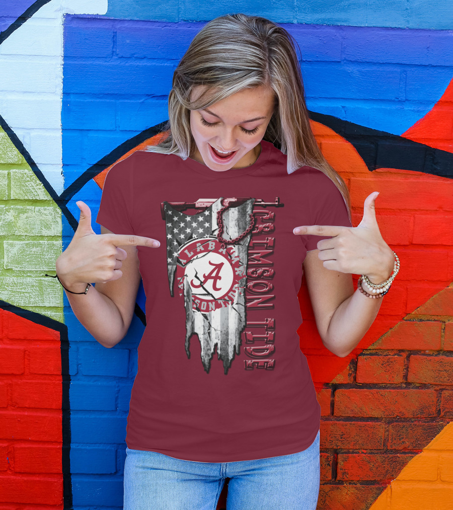 Alabama Crimson Tide American Flag Distressed T-Shirt