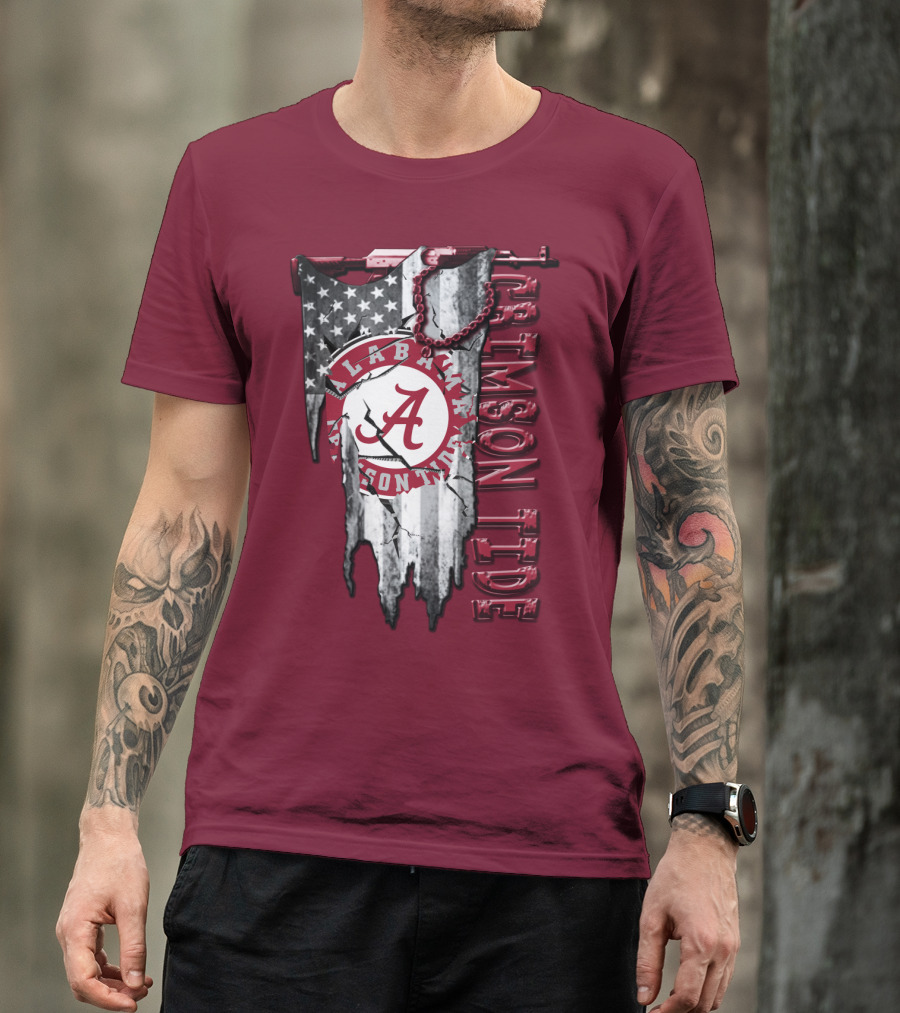Alabama Crimson Tide American Flag Distressed T-Shirt