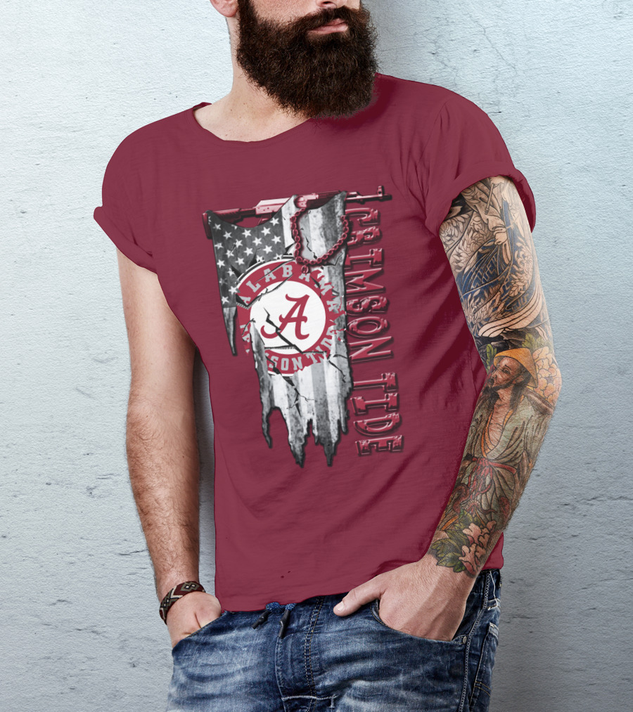Alabama Crimson Tide American Flag Distressed T-Shirt